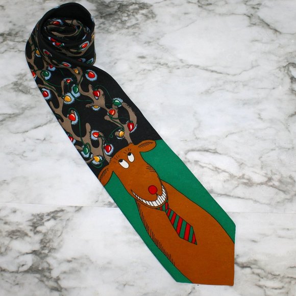 HALLMARK YULE TIE GREETINGS Neck Tie Reindeer Lights Holiday Menswear Accessory - Picture 1 of 10